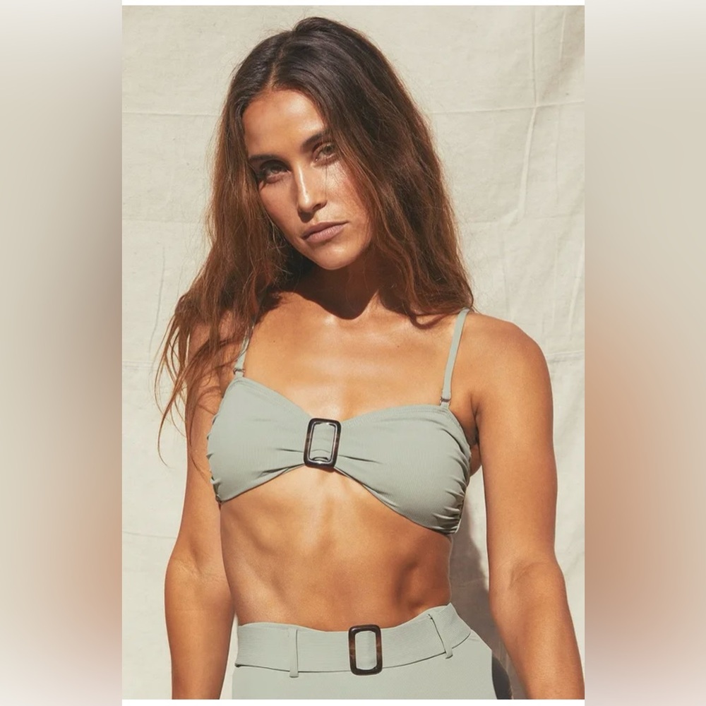 Stay Current Sage Green Ribbed Buckle Bikini Top